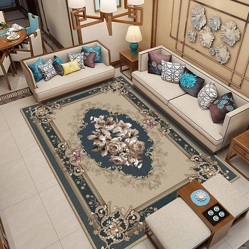 Classic printed rug with floral pattern multicolored indoor rug non-slip backing pet-friendly rug