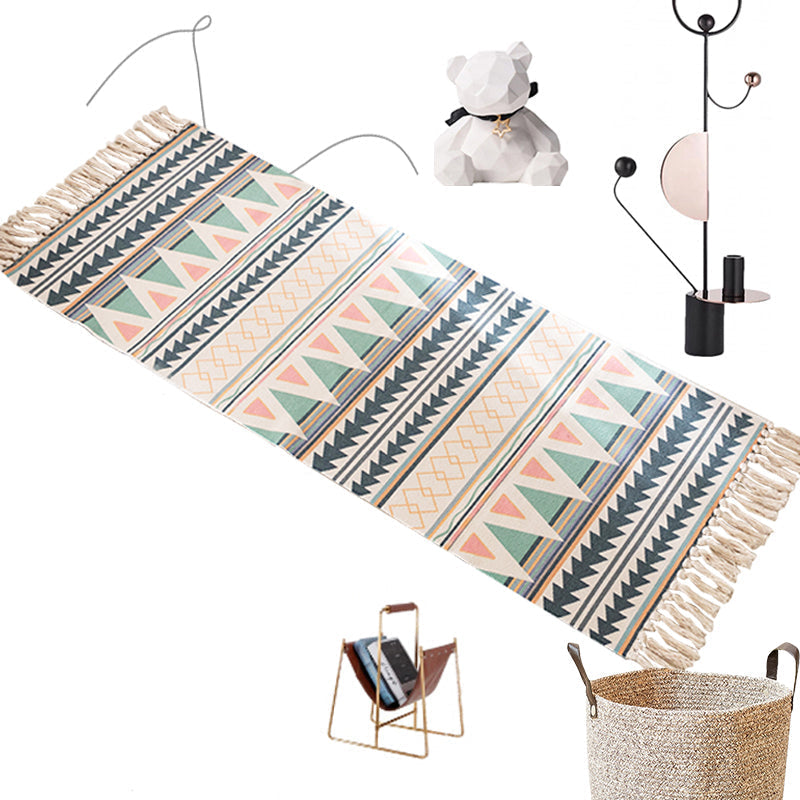 Modern Bedroom Rug Multicolored Geometric Pattern Rug Made of Cotton Pet Friendly Machine Washable Indoor Rug