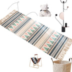 Modern Bedroom Rug Multicolored Geometric Pattern Rug Made of Cotton Pet Friendly Machine Washable Indoor Rug