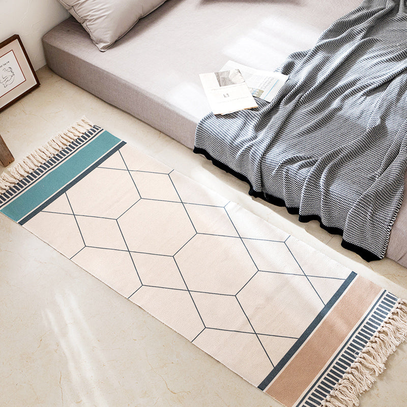 Modern Bedroom Rug Multicolored Geometric Pattern Rug Made of Cotton Pet Friendly Machine Washable Indoor Rug