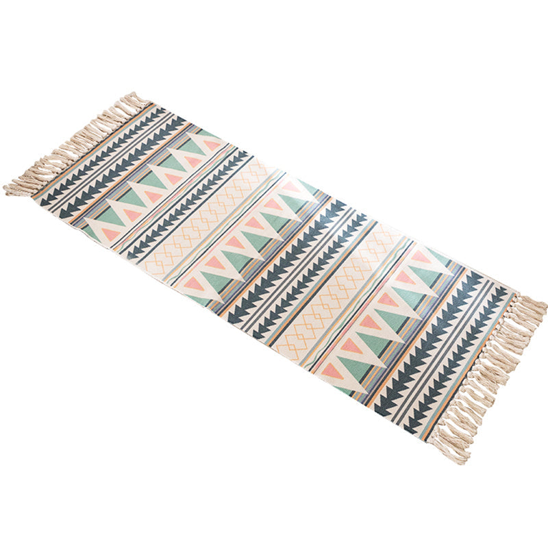 Modern Bedroom Rug Multicolored Geometric Pattern Rug Made of Cotton Pet Friendly Machine Washable Indoor Rug