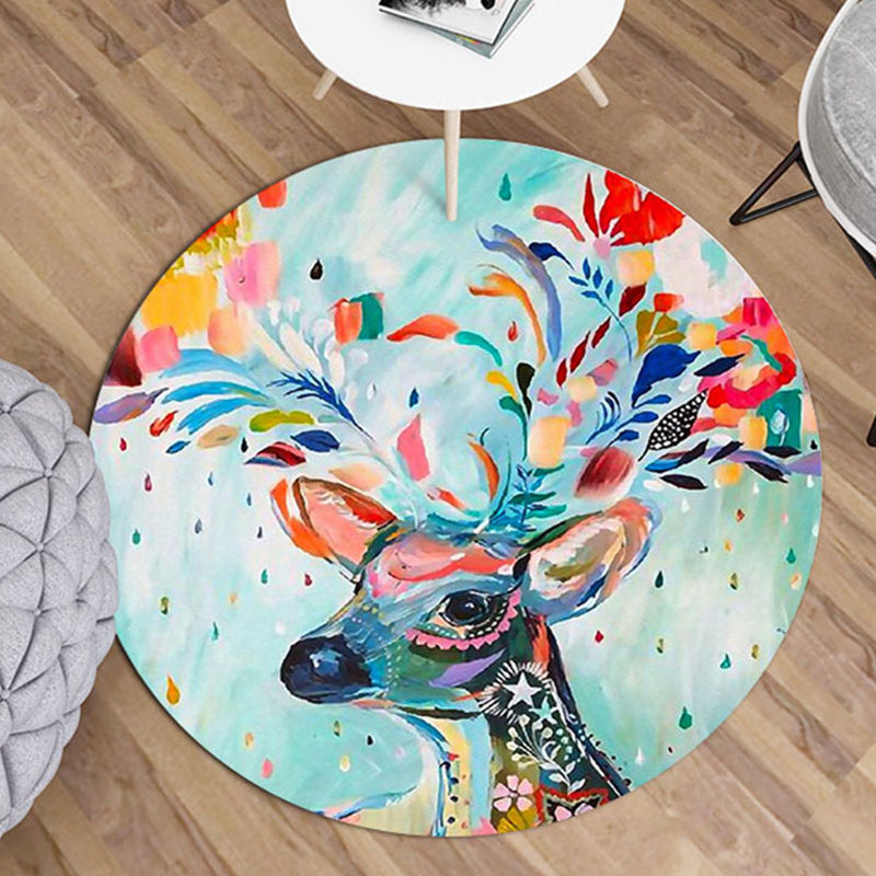 Modern living room rug Multicolored rug with animal print Polyester Non-slip backing Easy-care rug
