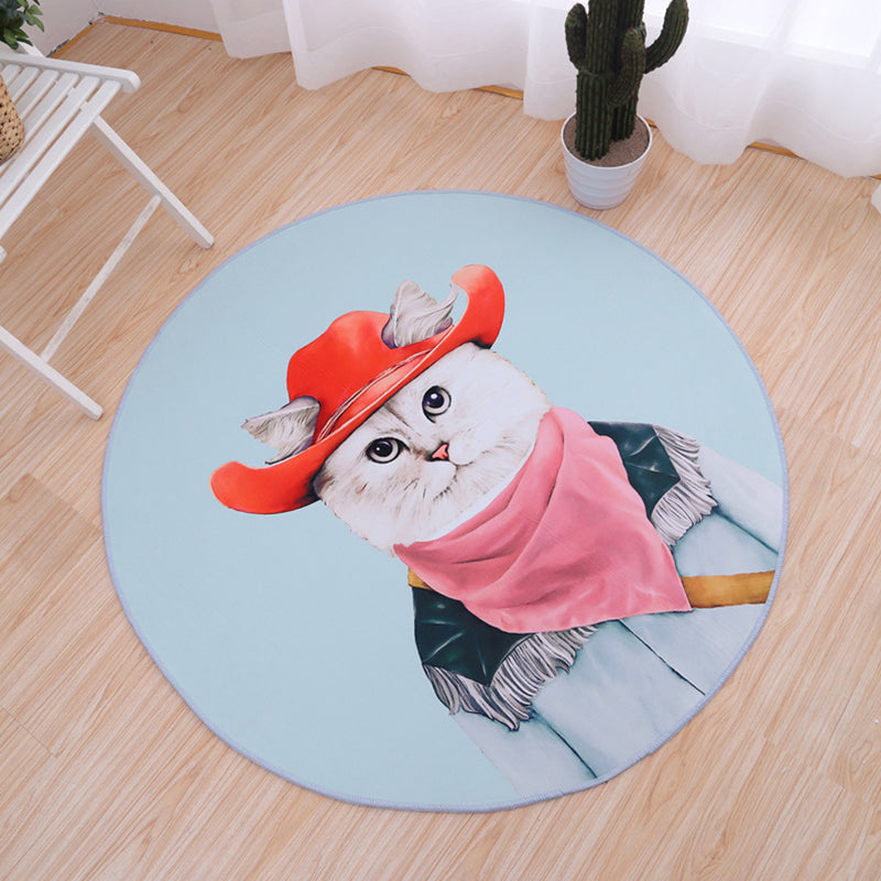 Sweet Bedroom Rug Multicolored Animal Print Rug PVC Easy Care Stain Resistant Indoor Rug