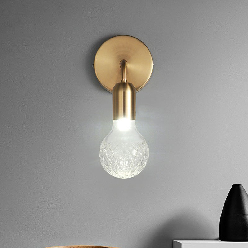 Industrial Style Bulb-Shaped Wall Lamp Single Pane Glass Wall Lamp Fixture in Brass