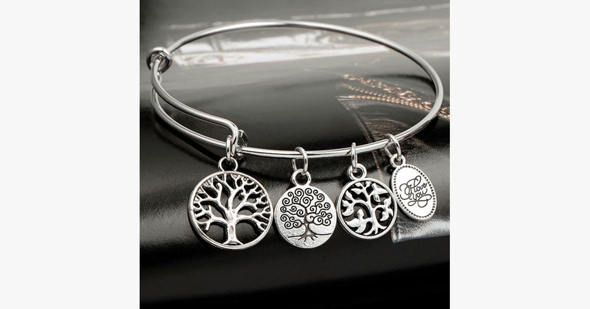 Tree of Life enchanting charm bracelet - Silver-colored stainless steel bracelet for a modern minimalist look