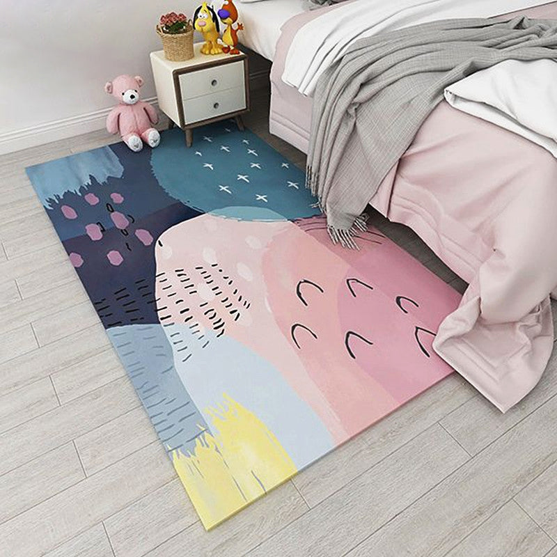Nordic bedroom carpet multicolored color block indoor carpet cotton blend easy maintenance washable rug