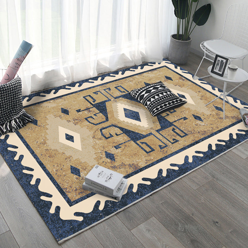 Retro Multicolor Moroccan Carpet Polyester Geo Pattern Indoor Carpet Non-Slip Back Pet-Friendly Area Rug for Bedroom