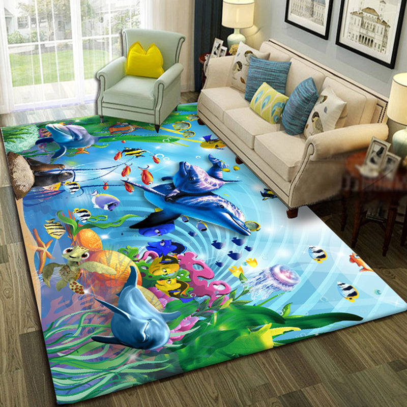 Multicolor Living Room Rug Trendy Floral Print Indoor Carpet Cotton Blend Easy Care Pet Friendly Rug