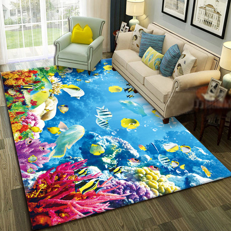Multicolor Living Room Rug Trendy Floral Print Indoor Carpet Cotton Blend Easy Care Pet Friendly Rug