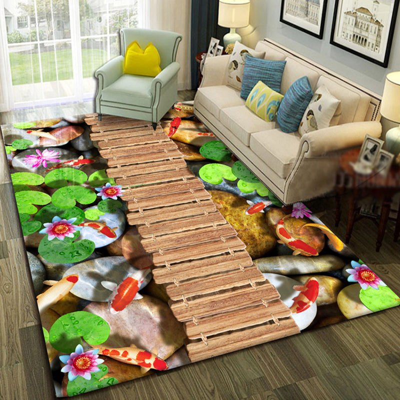 Multicolor Living Room Rug Trendy Floral Print Indoor Carpet Cotton Blend Easy Care Pet Friendly Rug