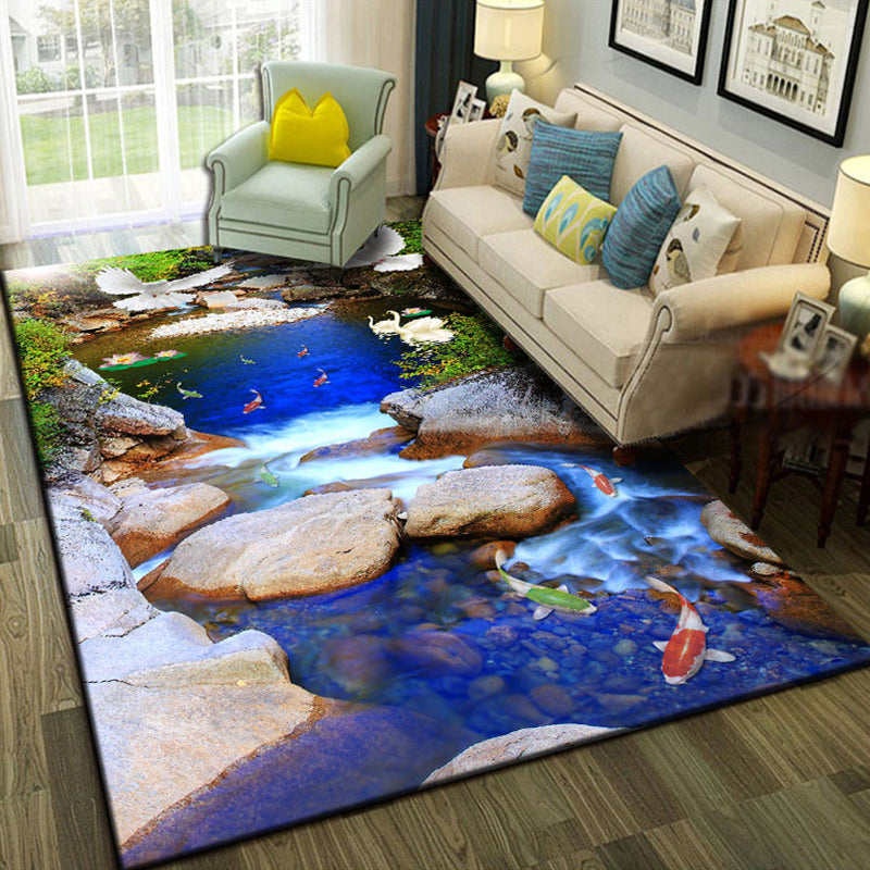 Multicolor Living Room Rug Trendy Floral Print Indoor Carpet Cotton Blend Easy Care Pet Friendly Rug