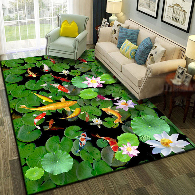 Multicolor Living Room Rug Trendy Floral Print Indoor Carpet Cotton Blend Easy Care Pet Friendly Rug