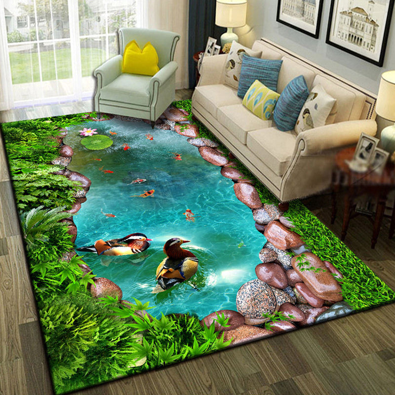 Multicolor Living Room Rug Trendy Floral Print Indoor Carpet Cotton Blend Easy Care Pet Friendly Rug