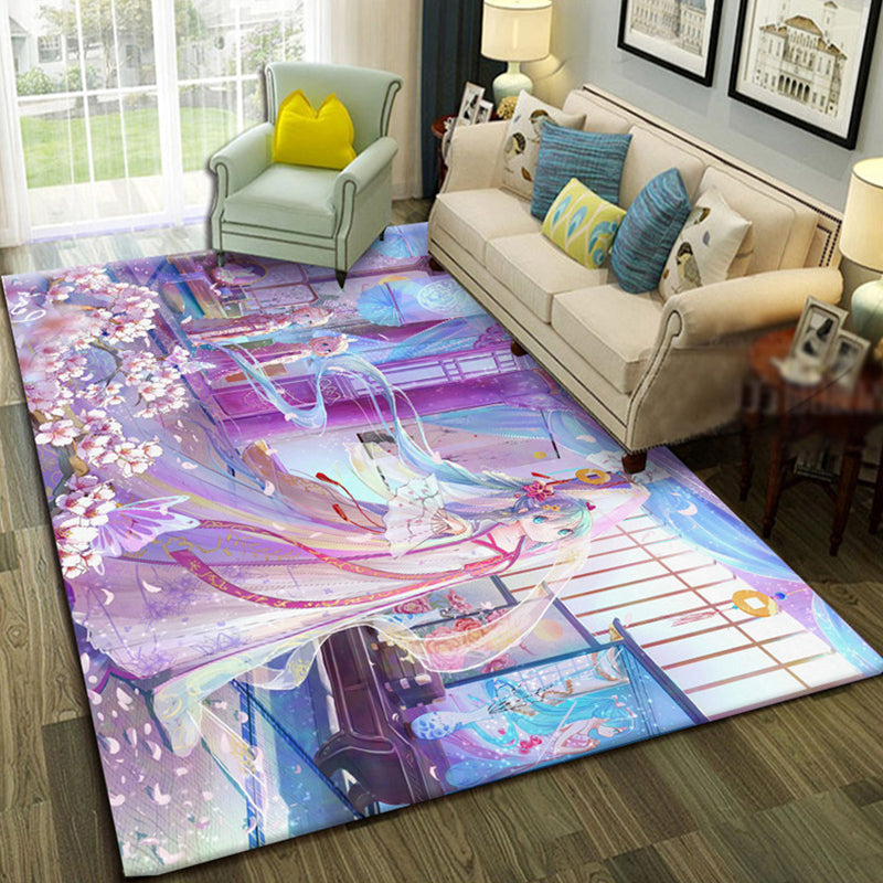 Multicolor Living Room Rug Trendy Floral Print Indoor Carpet Cotton Blend Easy Care Pet Friendly Rug