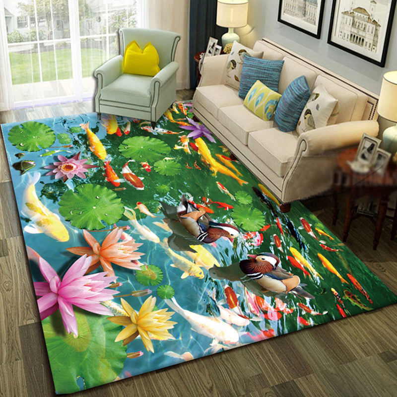 Multicolor Living Room Rug Trendy Floral Print Indoor Carpet Cotton Blend Easy Care Pet Friendly Rug
