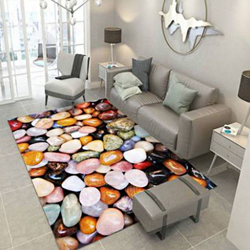 Multicolored floral print rug made of cotton blend Scandinavian rug Pet friendly Machine washable rug for parlor
