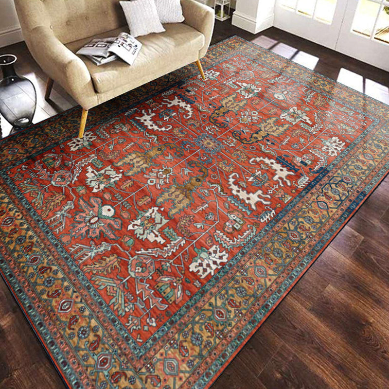 Multicolored geometric patterned rug polypropylene retro rug with non-slip backing pet-friendly rug for home