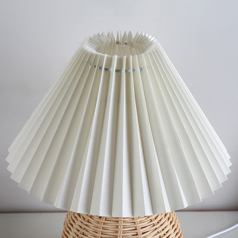 RattaLume Nordic LED Table Lamp | Woven Rattan & Foldable Fabric Shade | Mood Light | Decor for the Bedroom