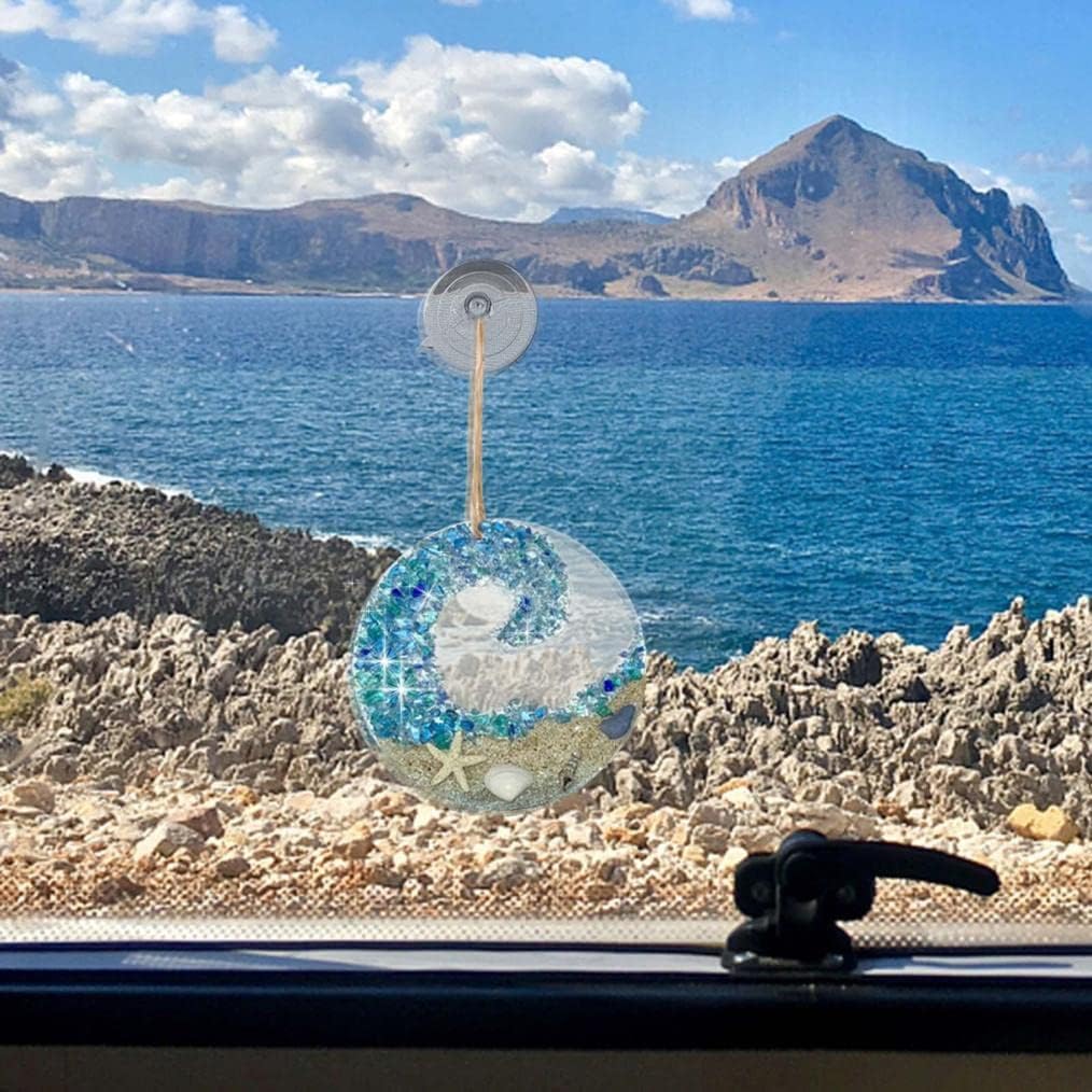 Ocean glass sun catcher - Ocean-breaking wave beach ornament
