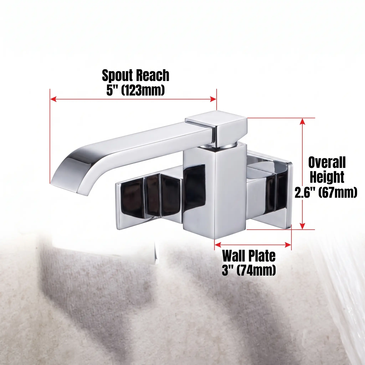Contemporary Wall Mounted Bathroom Faucet Lever Handles Low Arc Swivel Brass Faucet