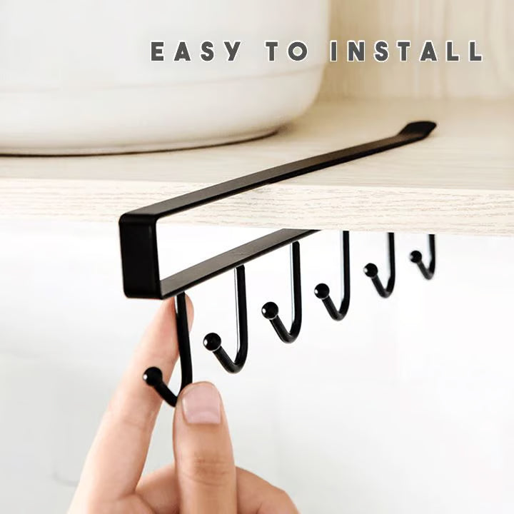 Under-cabinet hook strip – space-saving kitchen storage with 6 hooks