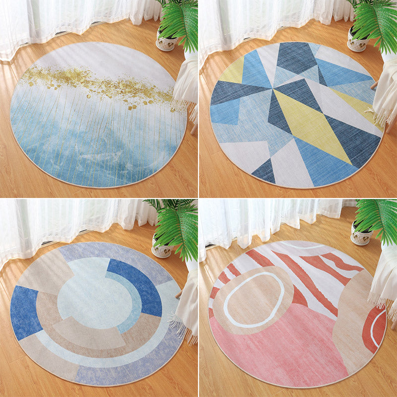 Cute Bedroom Rug Multicolored Cartoon Printed Carpet Synthetic Non-Slip Back Washable Indoor Rug