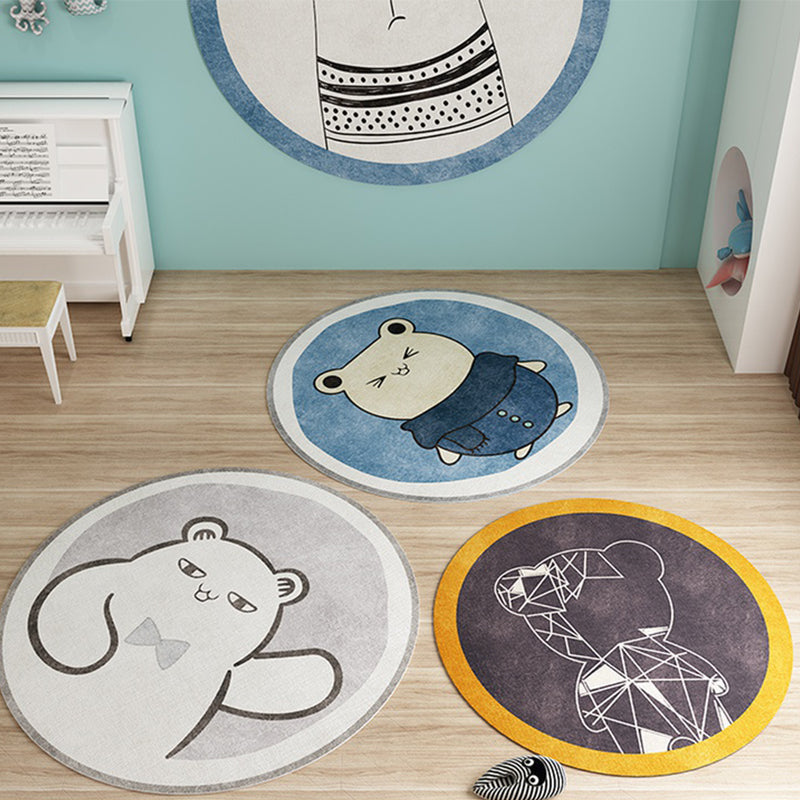 Nordic Cartoon Printed Rug Multicolored Synthetic Area Rug Non-Slip Back Pet-Friendly Indoor Rug for Children