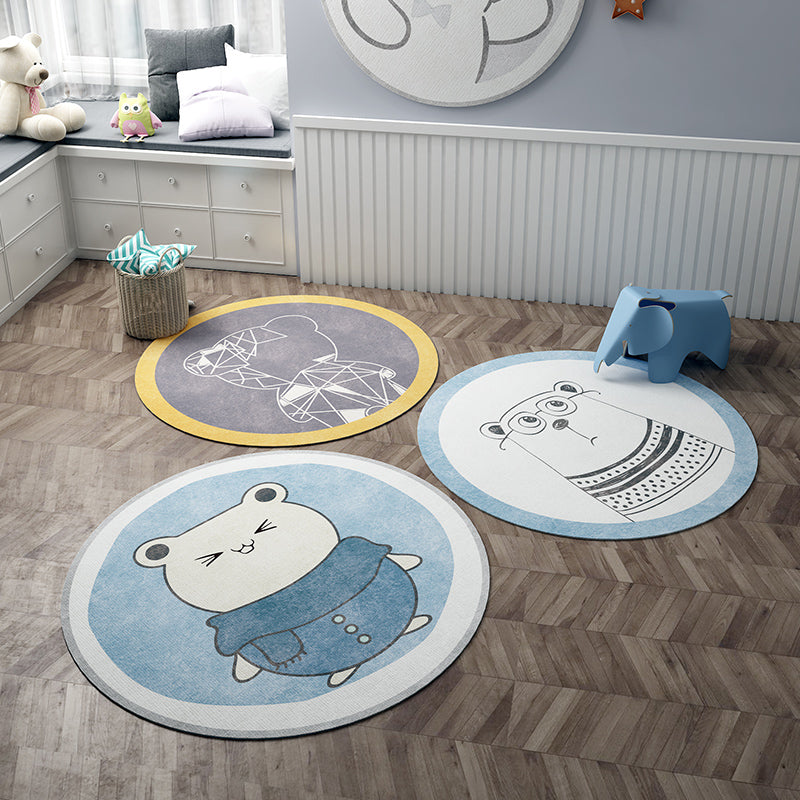 Nordic Cartoon Printed Rug Multicolored Synthetic Area Rug Non-Slip Back Pet-Friendly Indoor Rug for Children