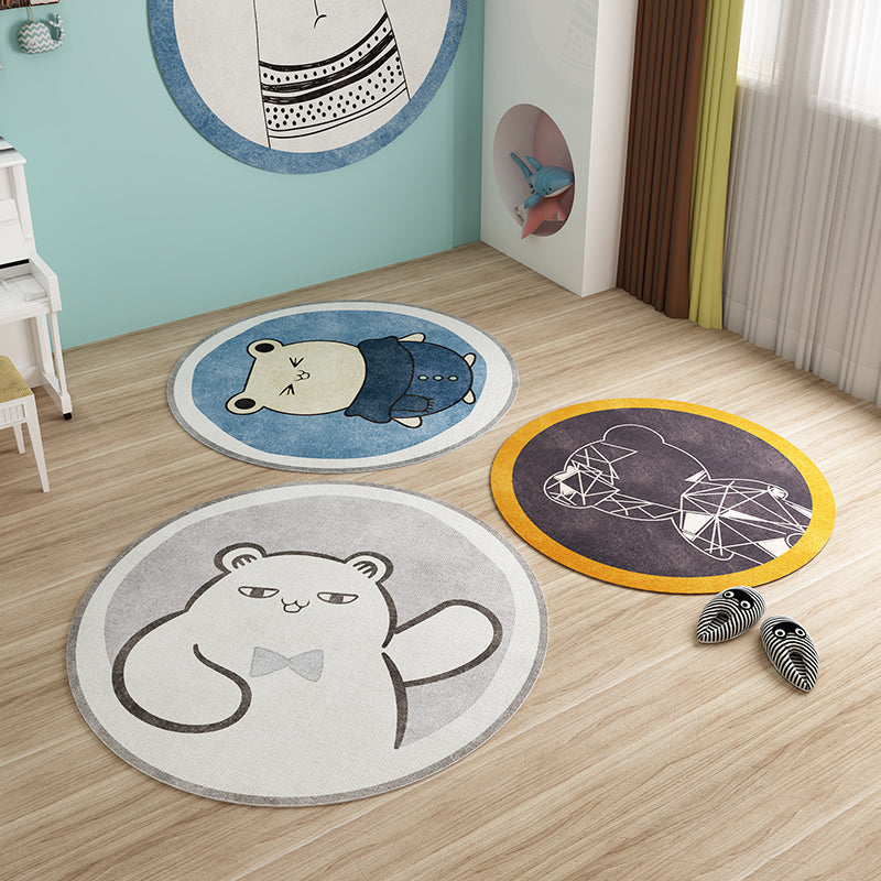 Nordic Cartoon Printed Rug Multicolored Synthetic Area Rug Non-Slip Back Pet-Friendly Indoor Rug for Children