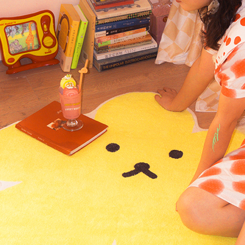 Relaxing Bedroom Rug Yellow Cartoon Printed Indoor Rug Polyester Non-Slip Back Stain-Resistant Area Rug