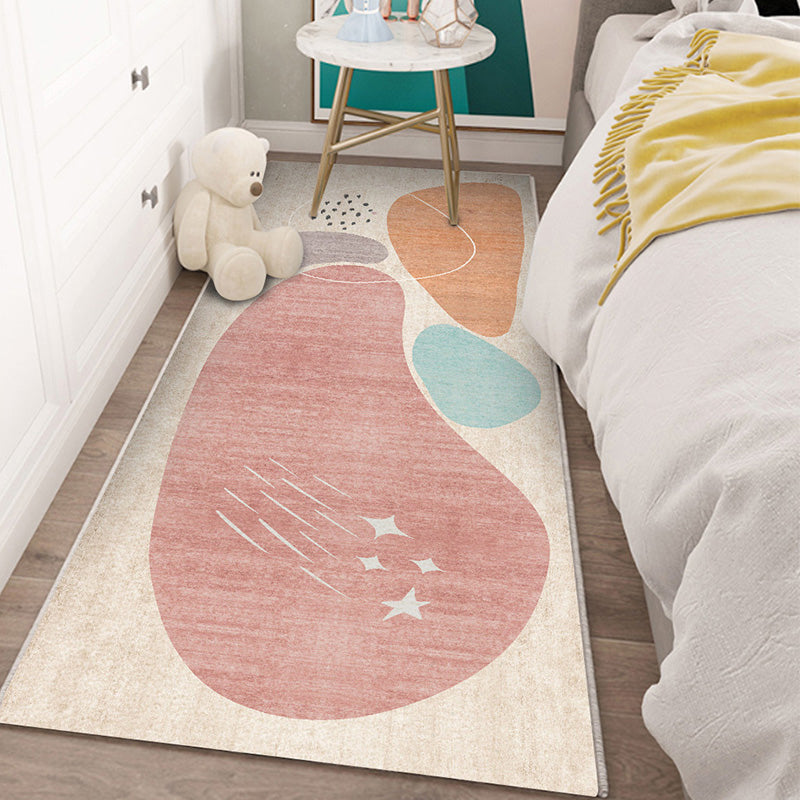 Western Bedroom Carpet Multicolored Color Block Indoor Carpet Polyester Non-Slip Underlay Machine Washable Rug