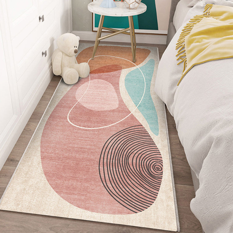 Western Bedroom Carpet Multicolored Color Block Indoor Carpet Polyester Non-Slip Underlay Machine Washable Rug