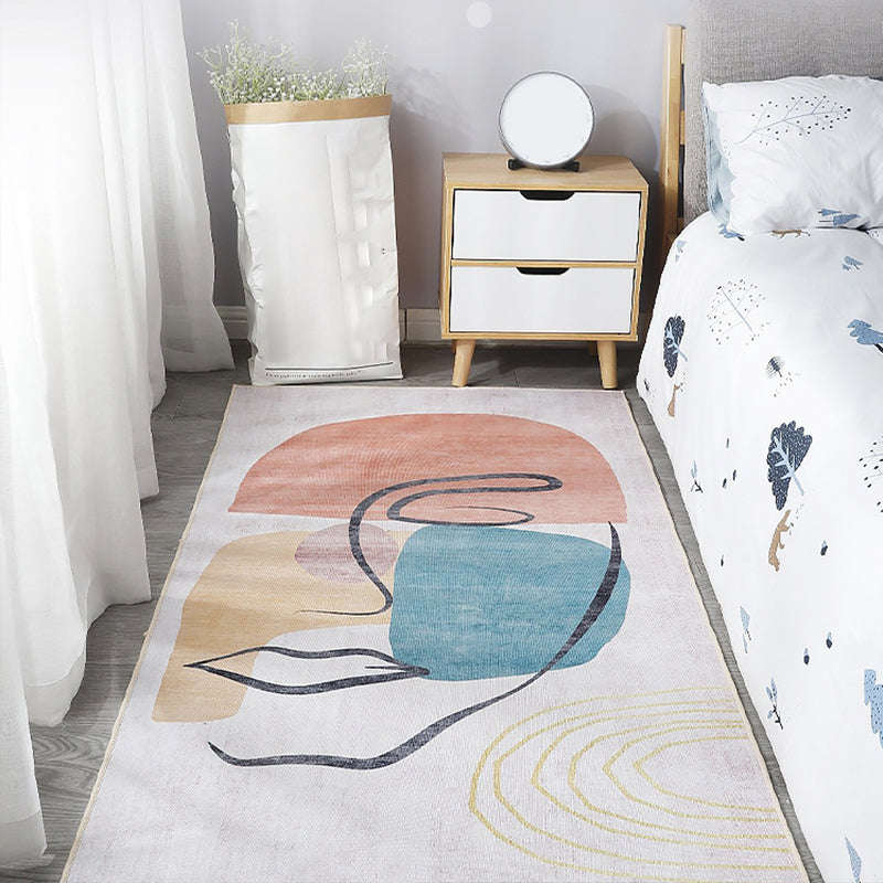 Scandinavian Bedroom Rug Multicolor Color Blocked Indoor Rug Synthetic Non-slip Machine Washable Carpet
