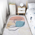 Scandinavian Bedroom Rug Multicolor Color Blocked Indoor Rug Synthetic Non-slip Machine Washable Carpet