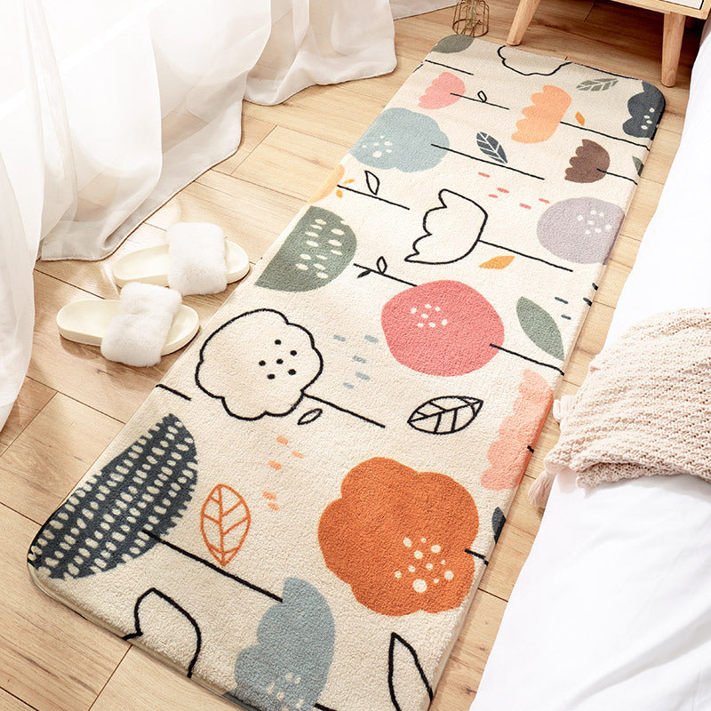 Relaxing Children's Carpet Multicolored Plant Pattern Indoor Carpet Polyester Non-Slip Backing Easy Care Carpet