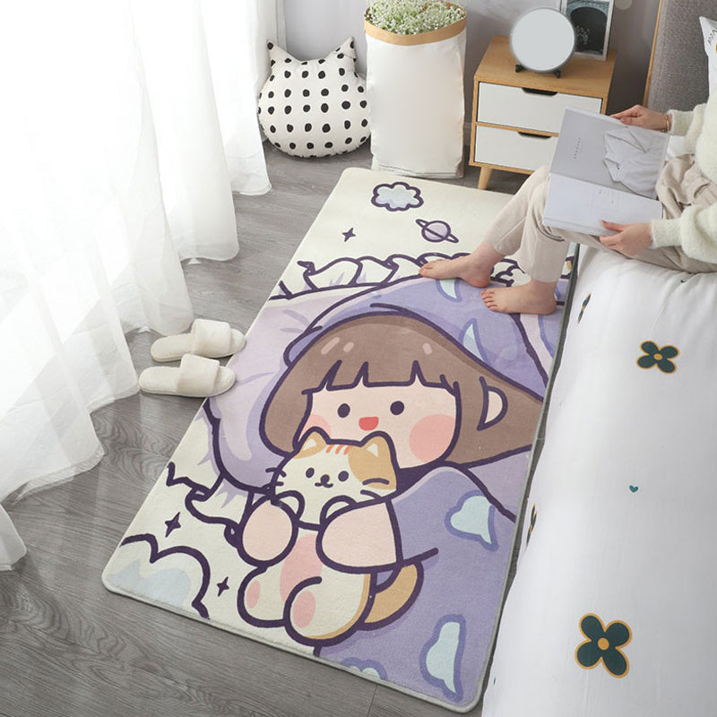 Multicolored simple rug made of polyester with cartoon pattern Non-slip backing Stain-resistant rug for the bedroom