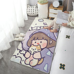 Multicolored simple rug made of polyester with cartoon pattern Non-slip backing Stain-resistant rug for the bedroom