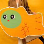 Irregular Shape Fish Print Rug Yellow Contemporary Indoor Rug Synthetic Non-Slip Back Washable Rug for Decoration