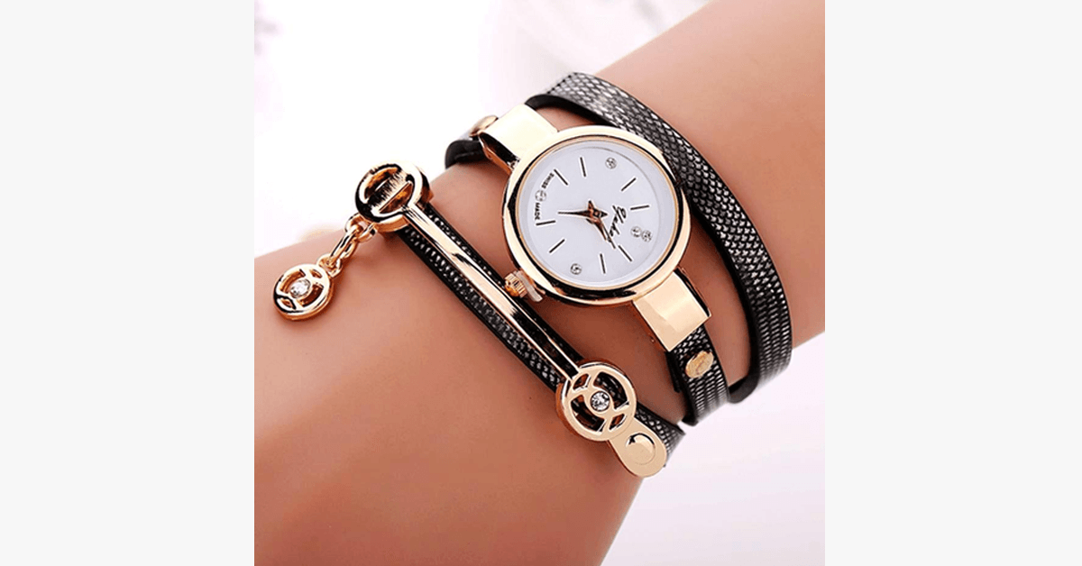 Gold Charm Wrap Watch - Multicolored vegan leather watch for stylish people