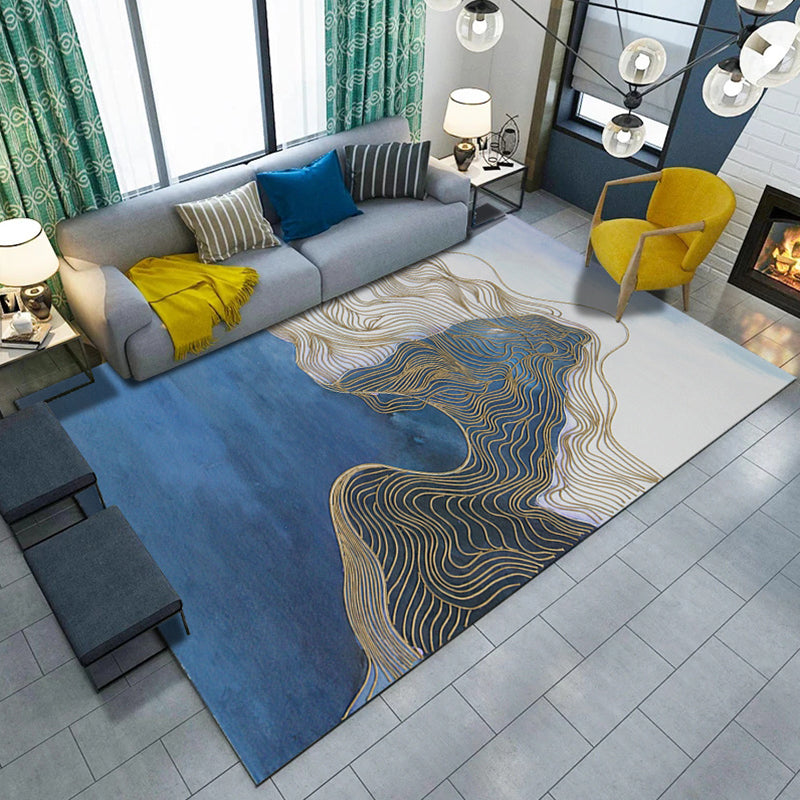 Artistic Geometric Abstract Line Rug Multicolor Modern Carpet Synthetic Non-Slip Back Pet-Friendly Rug for Large Room