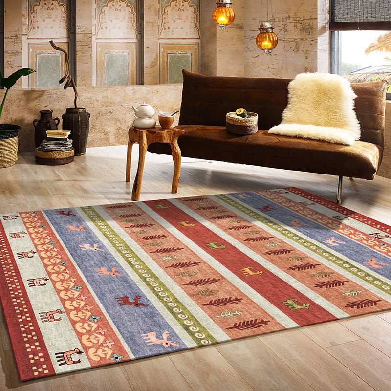 Natural Living Room Carpet Multicolor Geo Pattern Indoor Carpet Polypropylene Non-Slip Machine Washable Area Rug