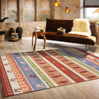Natural Living Room Carpet Multicolor Geo Pattern Indoor Carpet Polypropylene Non-Slip Machine Washable Area Rug