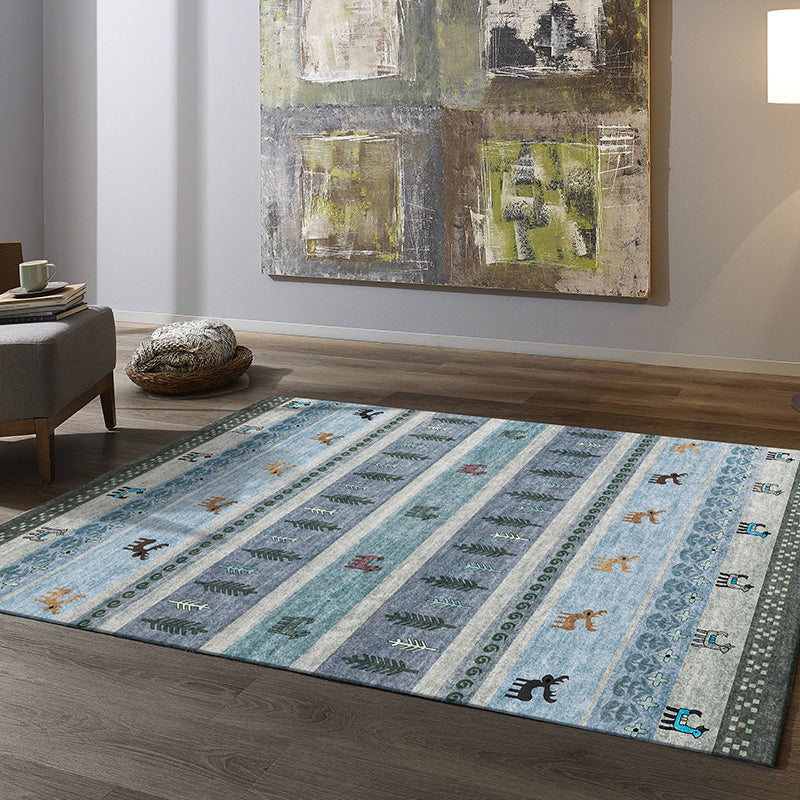 Natural Living Room Carpet Multicolor Geo Pattern Indoor Carpet Polypropylene Non-Slip Machine Washable Area Rug