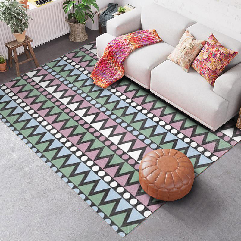 Southwest Geo Pattern Rug Multicolored Polyester Area Rug Easy Care Pet Friendly Washable Area Rug for Rooms