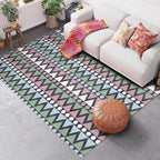 Southwest Geo Pattern Rug Multicolored Polyester Area Rug Easy Care Pet Friendly Washable Area Rug for Rooms