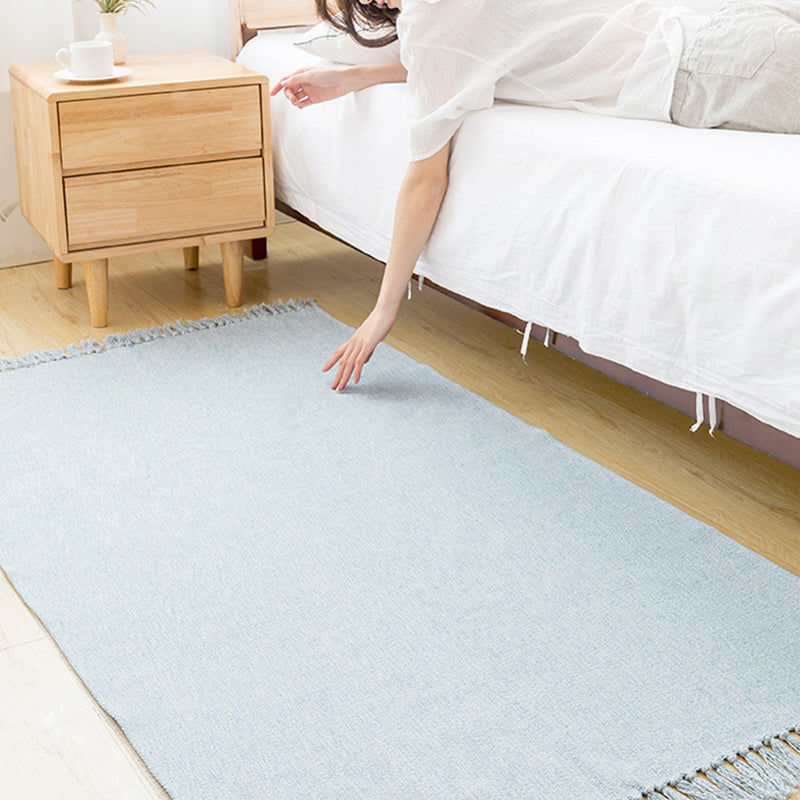 Land bedroom carpet multicolored solid color carpet cotton pet friendly easy to maintain indoor carpet with tassels