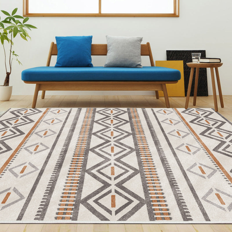 Bohemian Living Room Rug Multicolor Geometric Pattern Rug Polyester Non-Slip Mat Pet-Friendly Indoor Rug