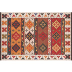 Red Southwest Rug Polypropylene geometric pattern area rug non-slip backing machine washable easy care indoor rug for living room