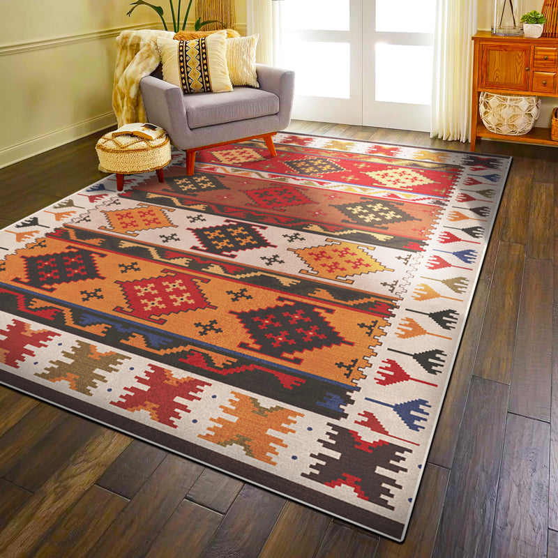 Red Southwest Rug Polypropylene geometric pattern area rug non-slip backing machine washable easy care indoor rug for living room