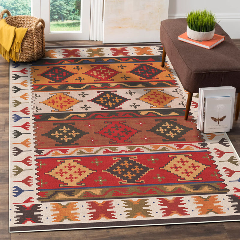Red Southwest Rug Polypropylene geometric pattern area rug non-slip backing machine washable easy care indoor rug for living room